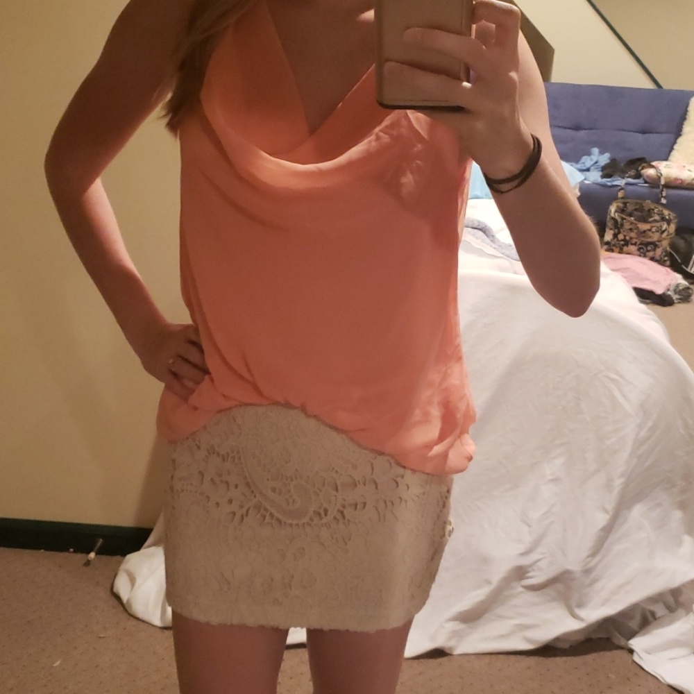 Peach and cream colored dress